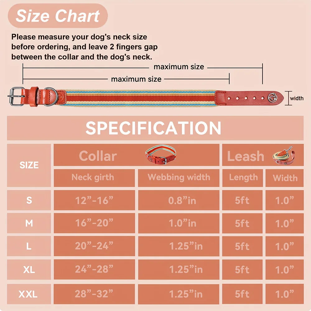 Adjustable Dog Collar and Leash Set / all sizes