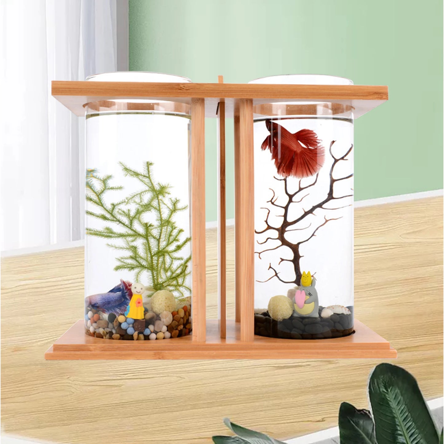 Desktop Mini Fish Tank, Dual-Cylinder Acrylic Aquarium