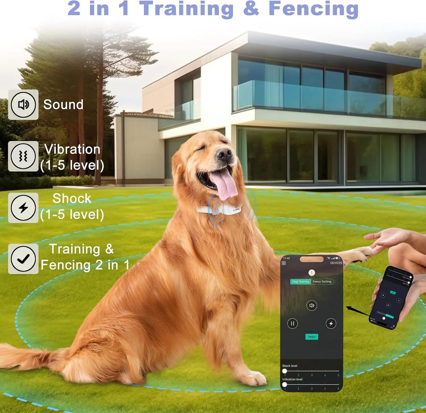 2 Pack 3-in-1 GPS Dog Tracker/Training Collar/Electronic Fence