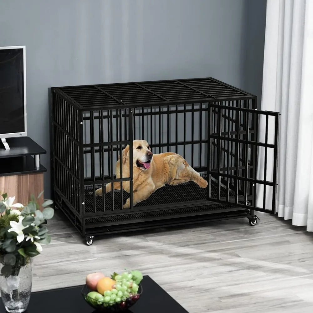 48/38 inch Heavy Duty Dog Crate,and Kennel with Double Doors
