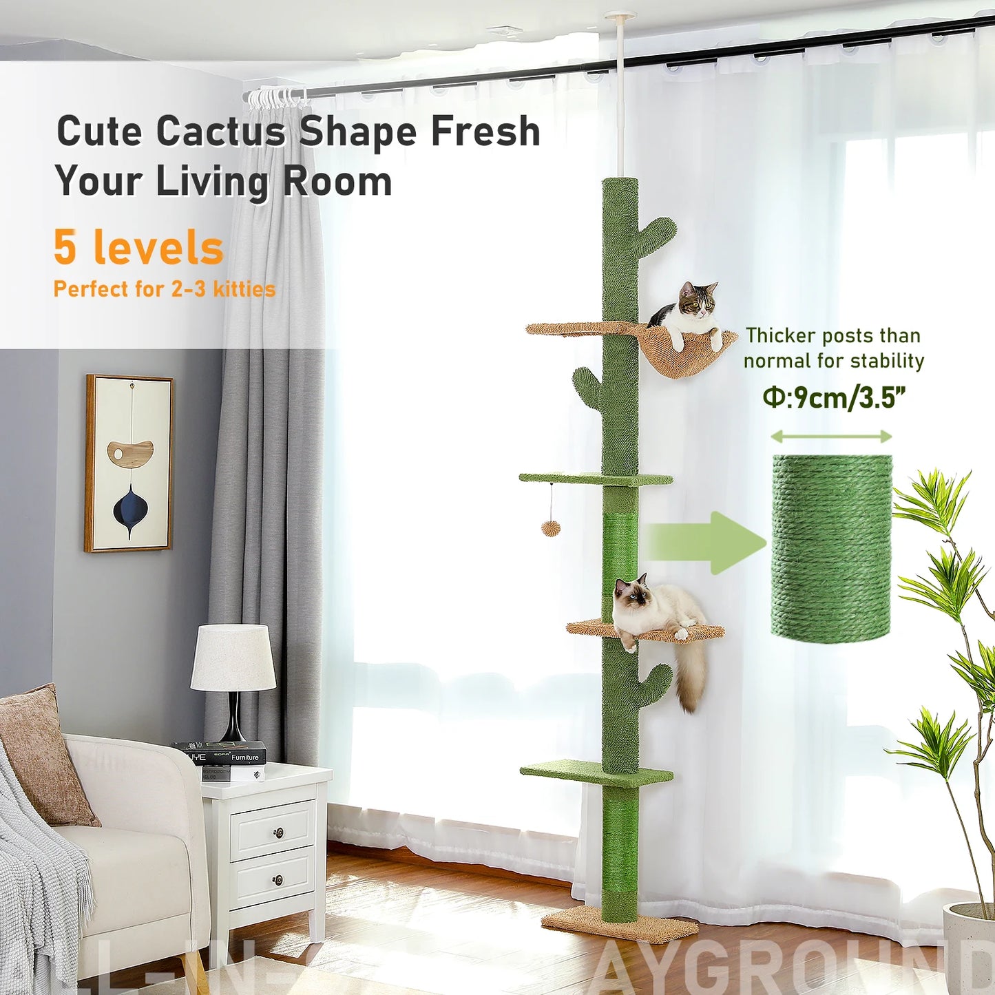 5-Tier Floor to Ceiling Cat Tower Cactus Climbing Tree