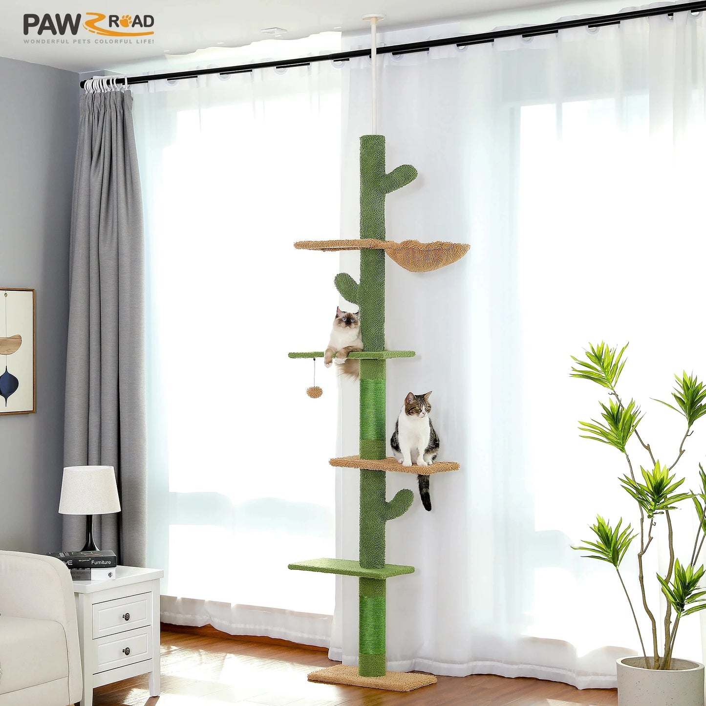 5-Tier Floor to Ceiling Cat Tower Cactus Climbing Tree