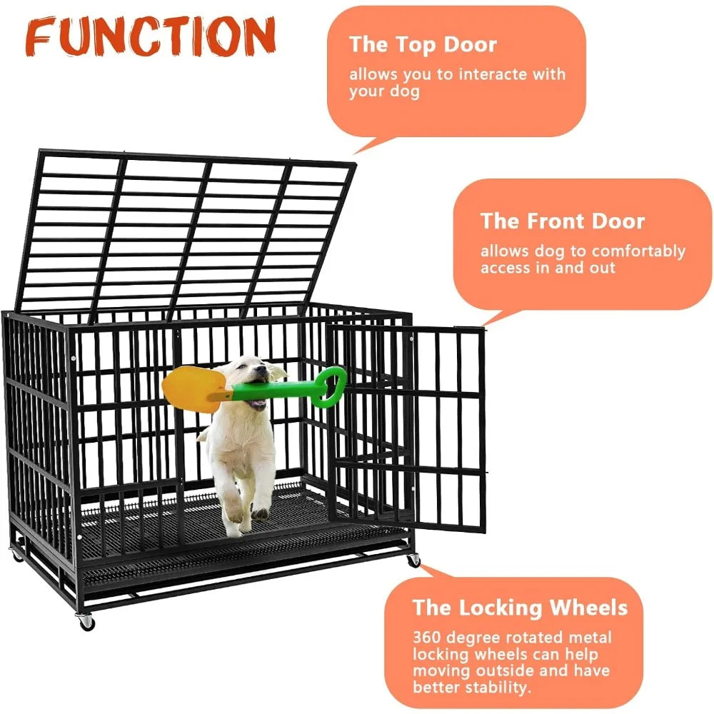 48/38 inch Heavy Duty Dog Crate,and Kennel with Double Doors