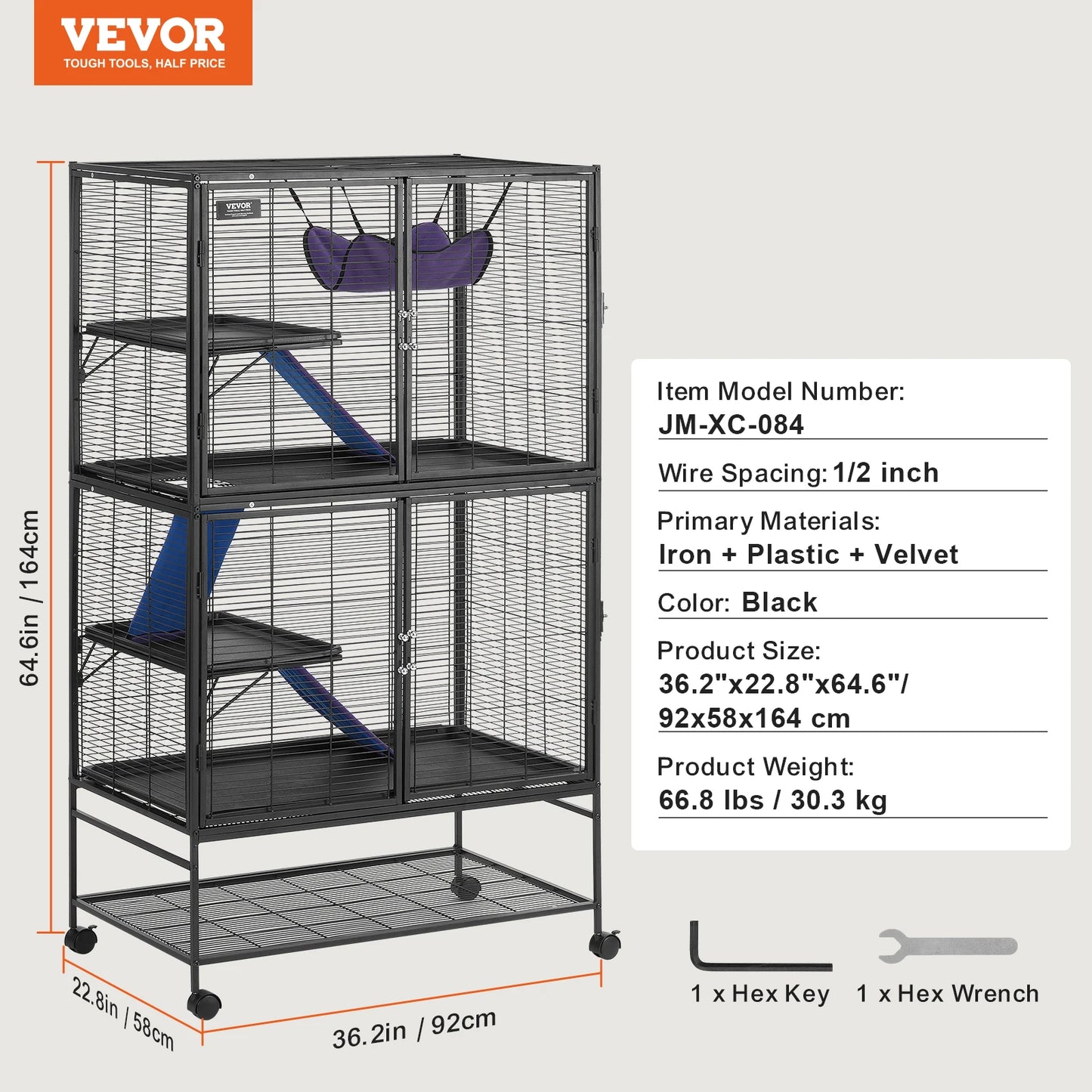 64.6" Rolling Metal Ferret Cage