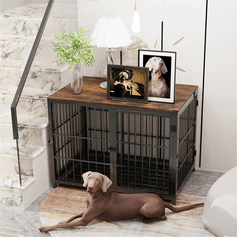 Large Wooden Dog Crate and Kennel End Table