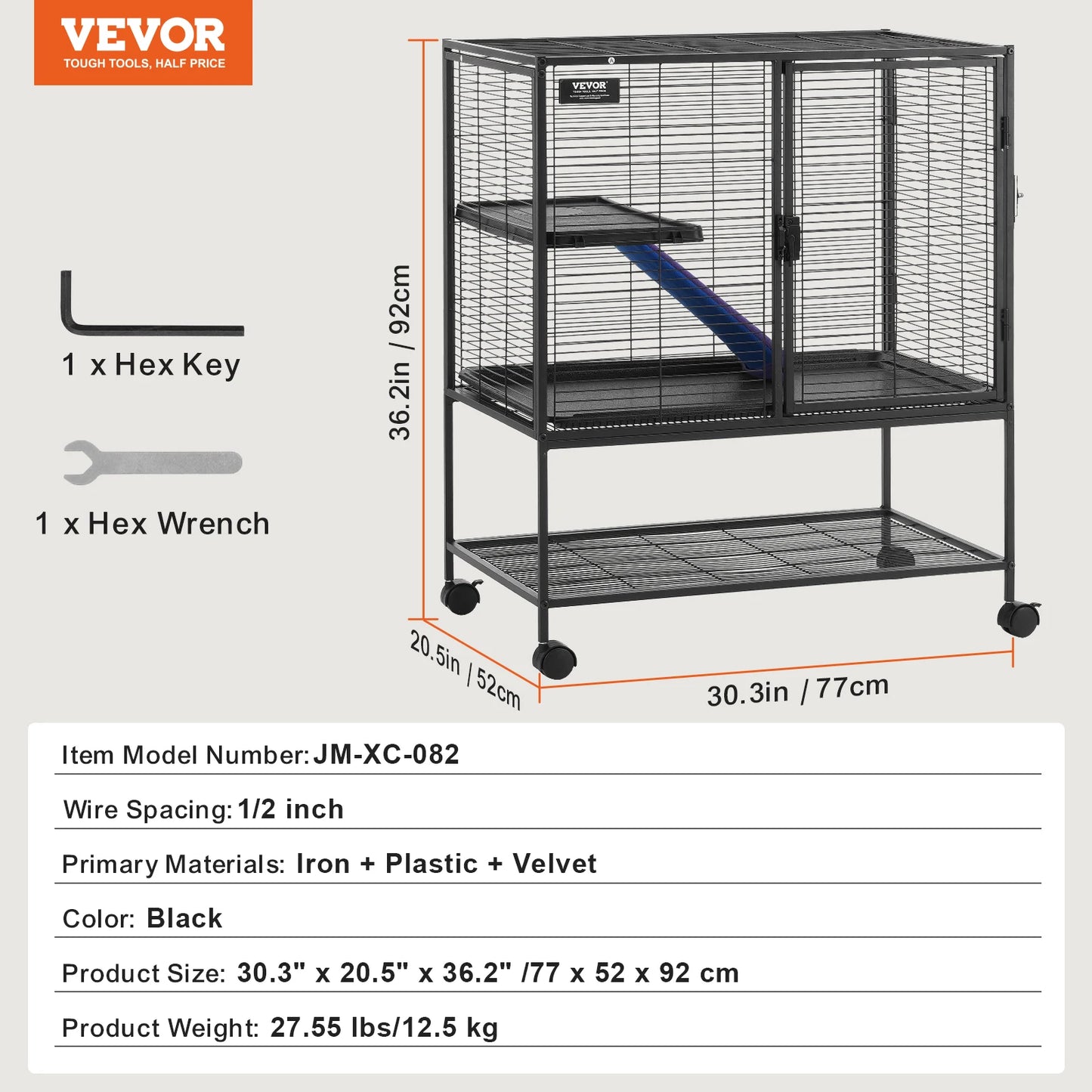 64.6" Rolling Metal Ferret Cage