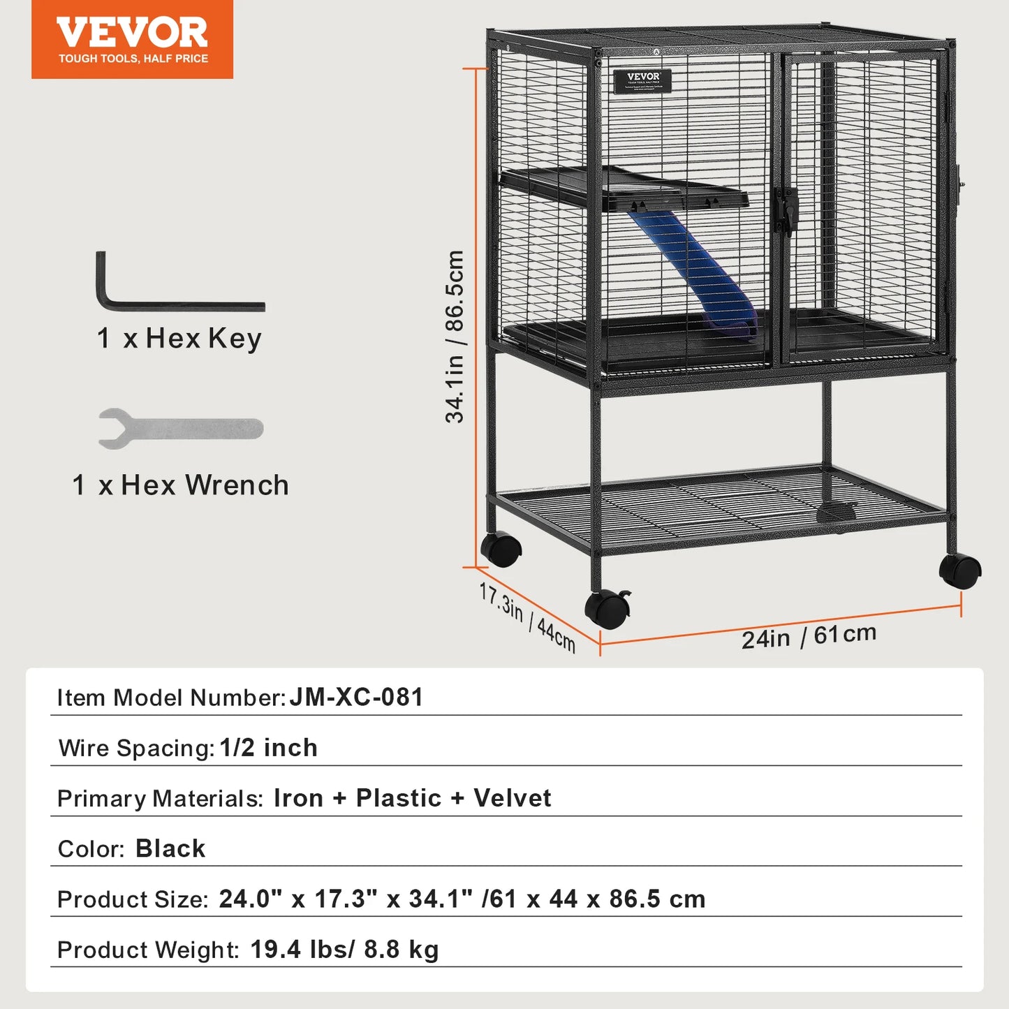 64.6" Rolling Metal Ferret Cage