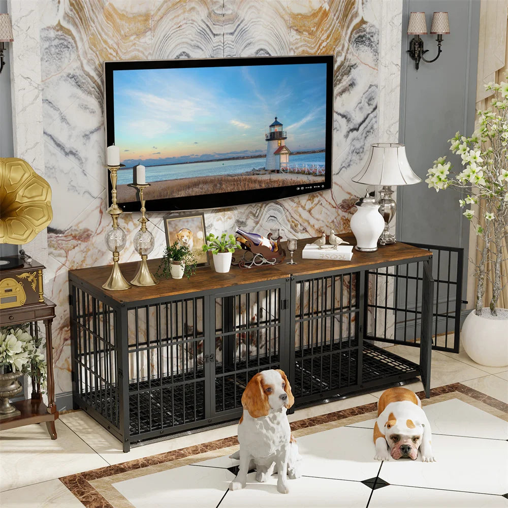 Large Wooden Dog Crate and Kennel End Table
