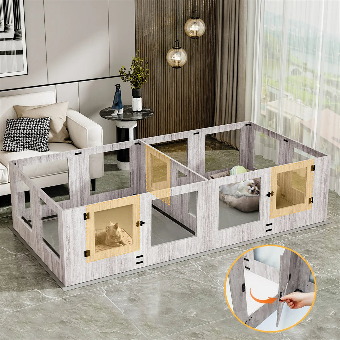Tempered Glass Waterproof Playpen for Puppies