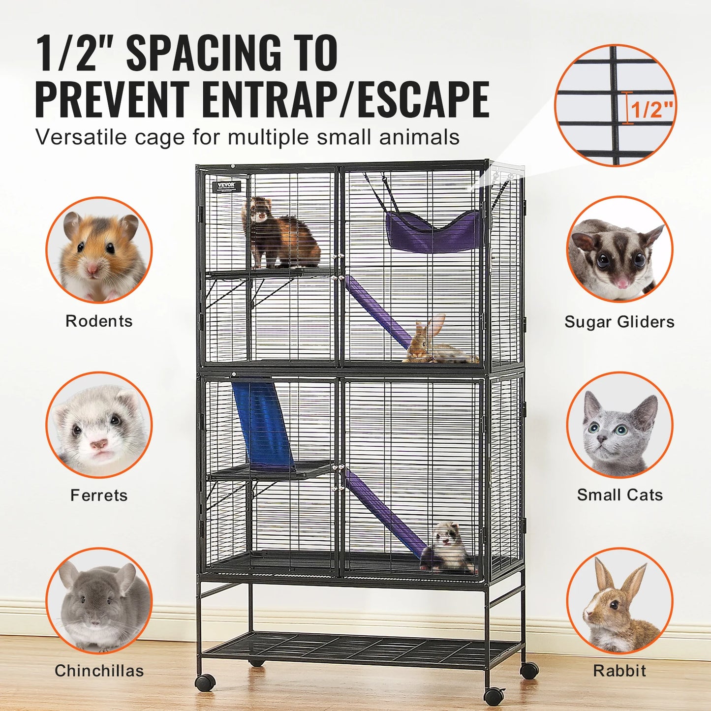 64.6" Rolling Metal Ferret Cage