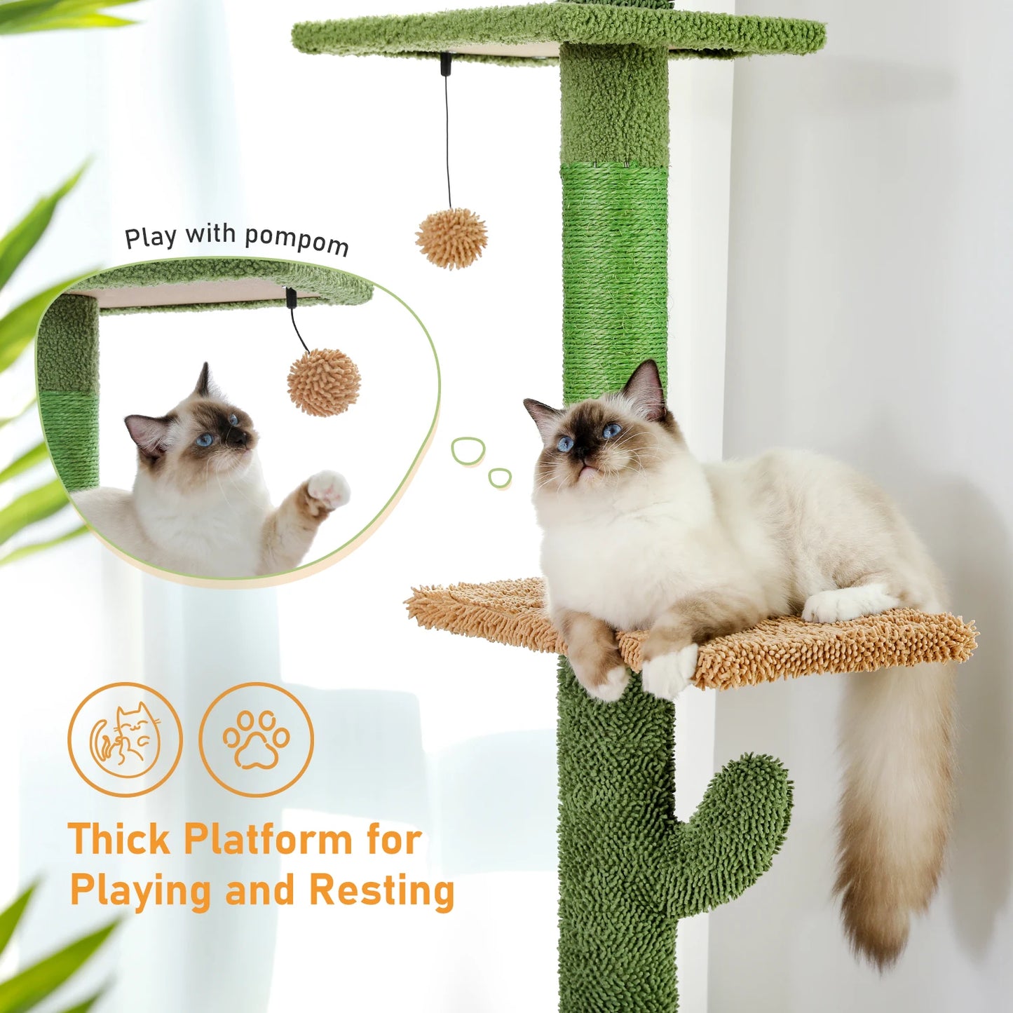 5-Tier Floor to Ceiling Cat Tower Cactus Climbing Tree