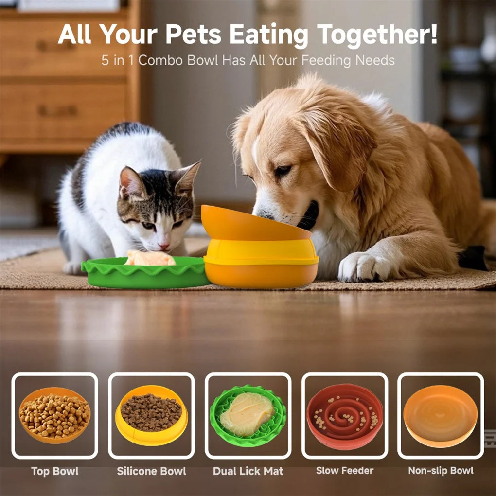 5-in-1 Burger Pet Bowls Set -