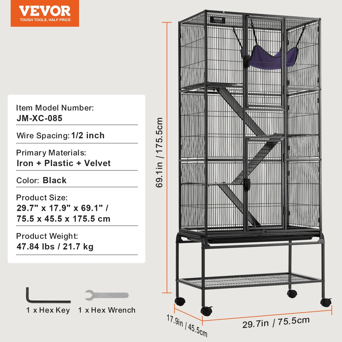 64.6" Rolling Metal Ferret Cage