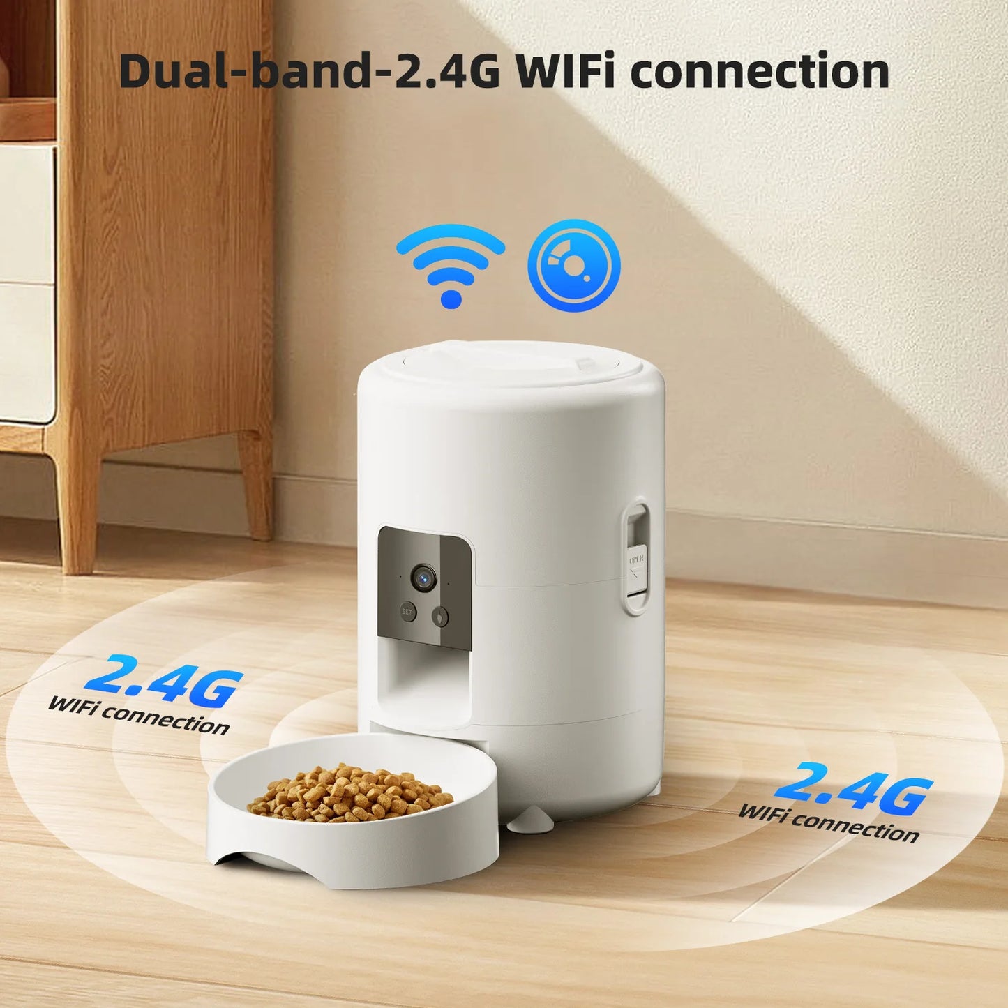 Smart automatic pet feeder with camera