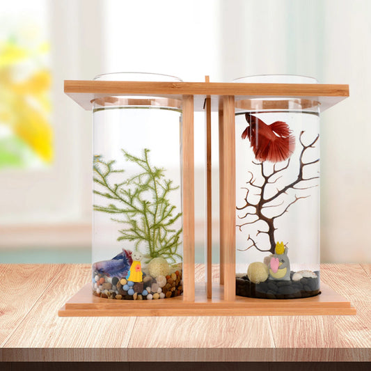 Desktop Mini Fish Tank, Dual-Cylinder Acrylic Aquarium
