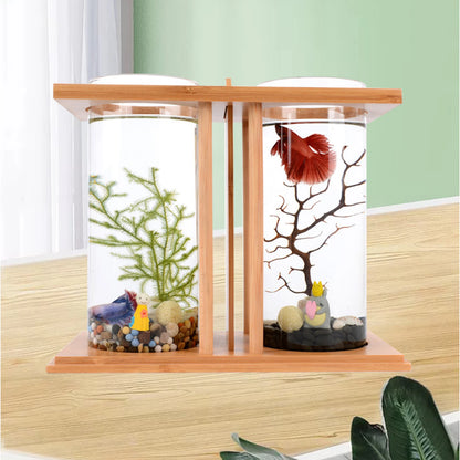 Desktop Mini Fish Tank, Dual-Cylinder Acrylic Aquarium