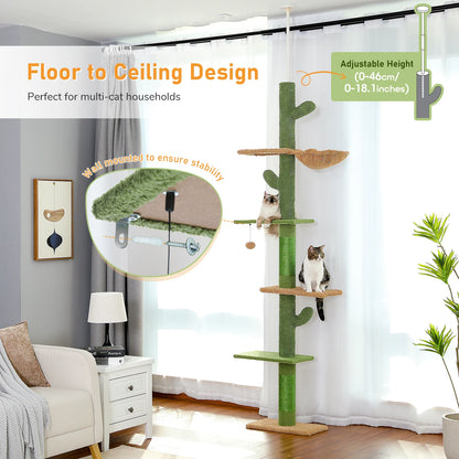 5-Tier Floor to Ceiling Cat Tower Cactus Climbing Tree