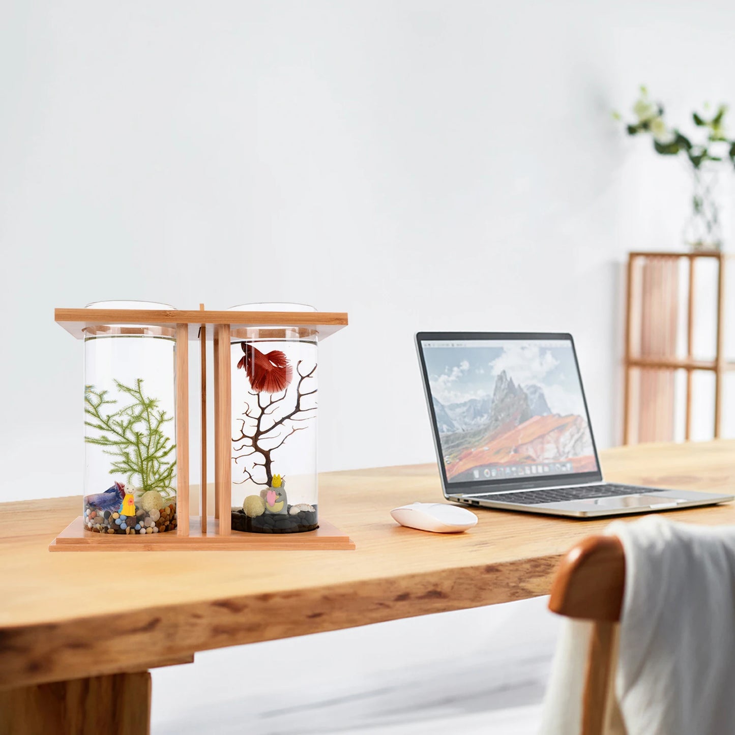Desktop Mini Fish Tank, Dual-Cylinder Acrylic Aquarium
