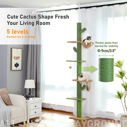 5-Tier Floor to Ceiling Cat Tower Cactus Climbing Tree