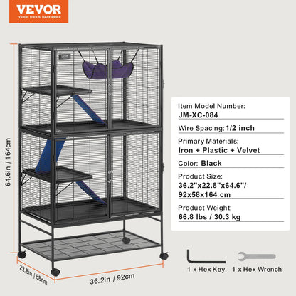 64.6" Rolling Metal Ferret Cage