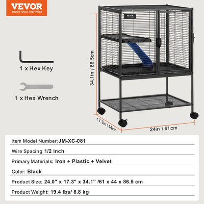 64.6" Rolling Metal Ferret Cage
