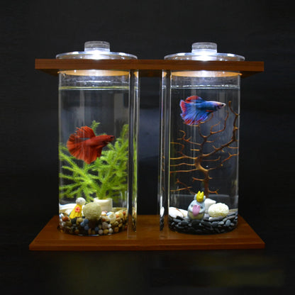 Desktop Mini Fish Tank, Dual-Cylinder Acrylic Aquarium