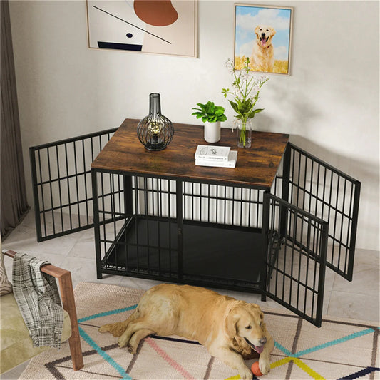 Large Wooden Dog Crate and Kennel End Table